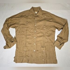 100% Linen Guayabera Shirt Cuban Wedding Shirt Traditional Tranquilo Gold XL
